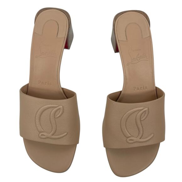 Christian Louboutin So CL Mules 55 Leather Heel Sandal Beige  Size 37 - Picture 5 of 12